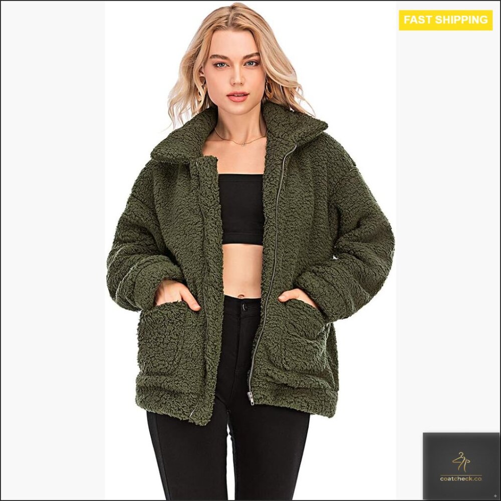 Oversized Faux Shearling Jacket Fuzzy Fleece Winter Coat Casual Chic